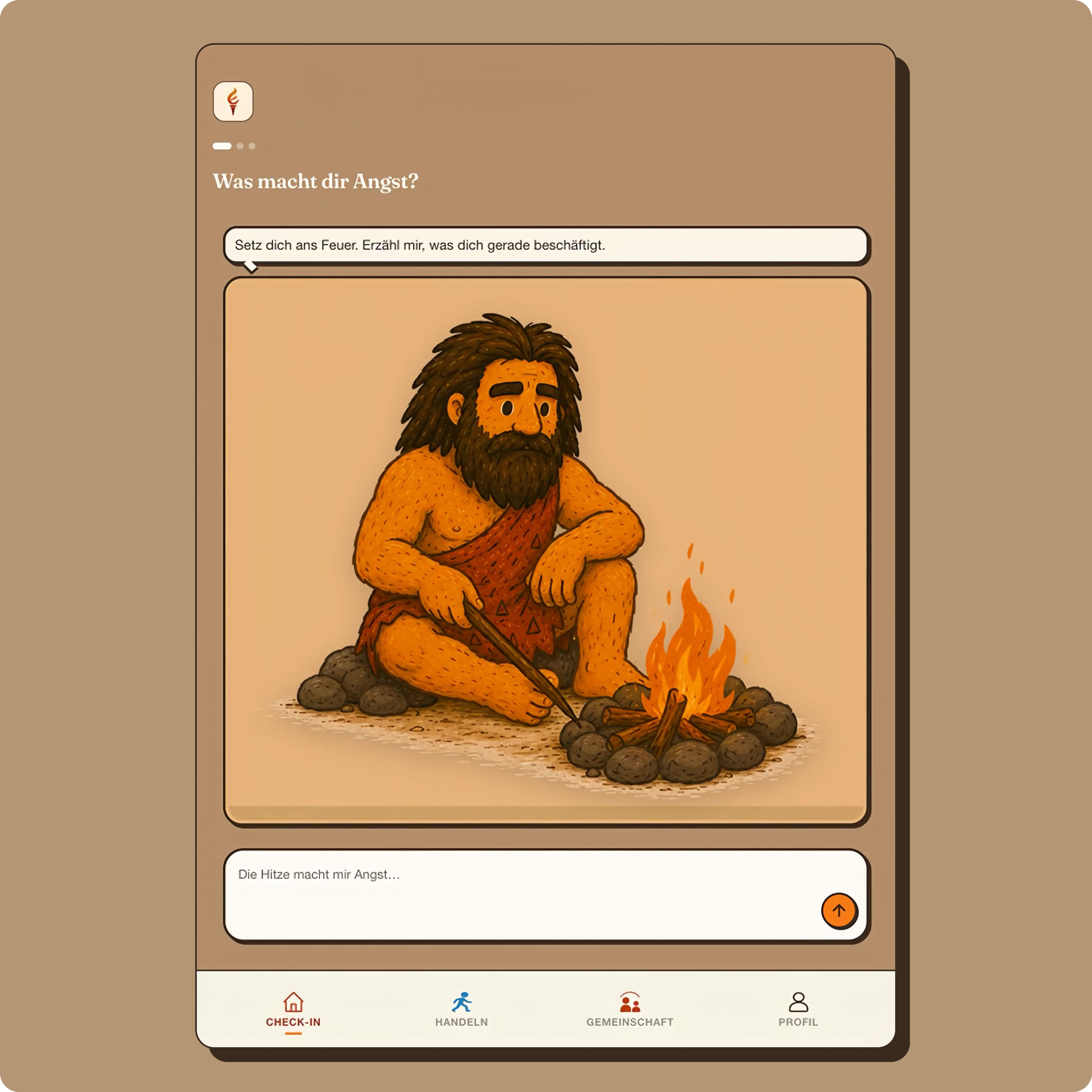Der Homescreen, bei welchem man seine Sorgen eintragen kann.
